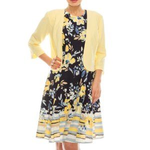 STUDIO ONE YELLOW NAVY FLORAL PRINTED 2 PIECE JACKET DRESS